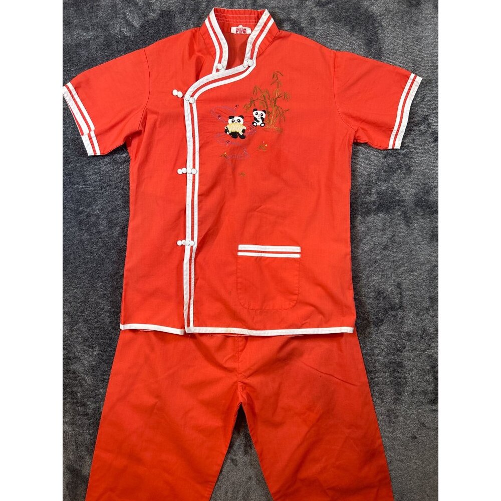 Vintage 1970's Plum Blossom Chinese/Kimono Inspired Koala Bear Coral Pajama Set-